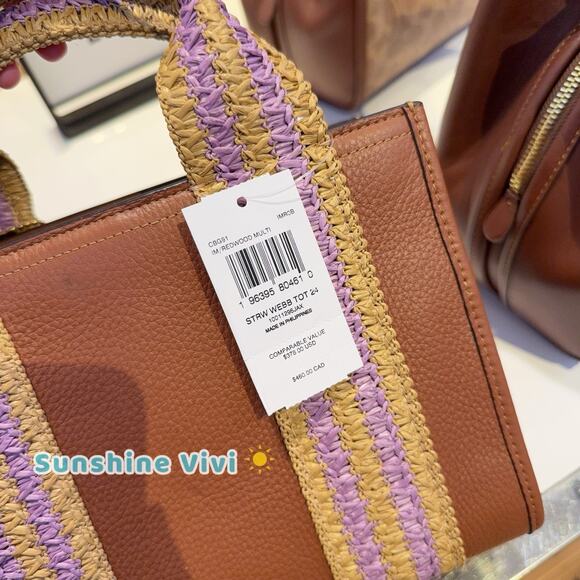 NWT Coach Smith Tote Bag 24 CBG91 Straw Leather Gold/Redwood Multi - Picture 5 of 11